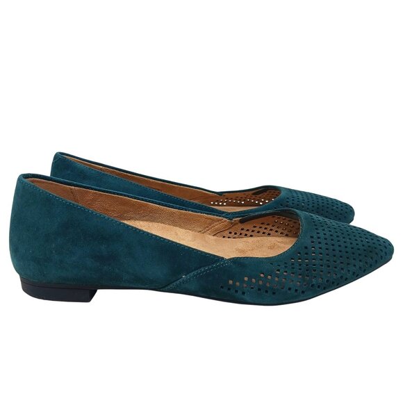 Vionic POSEY Suede Perforated Pointed Toe Flats Size 8 Turquoise Teal - Picture 2 of 12